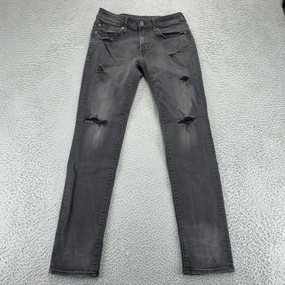 American Eagle Slim Jeans Mens 28x30 Black Distressed Ripped Stretch AEO